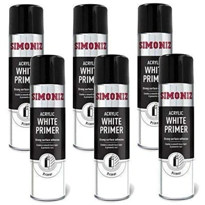 Image of SIMONIZ 6 x WHITE PRIMER QUALITY AEROSOL SPRAY PAINT CANS 500ml