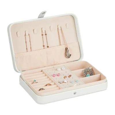 Image of Relaxdays Case, Small Jewellery Storage, Rings &amp; Necklaces, Mini Box for Travelling, HWD: 4.5x21x14.5cm, White, 4.5 x 21 14.5 cm