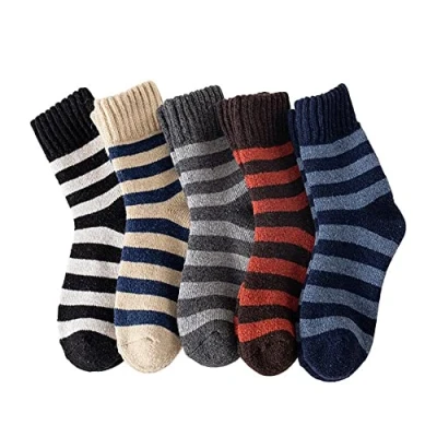 Image of CAMICALMI 5 pairs Men Socks Winter Warm Soft Yarn Breathable Thick Striped Pattern Multicolor