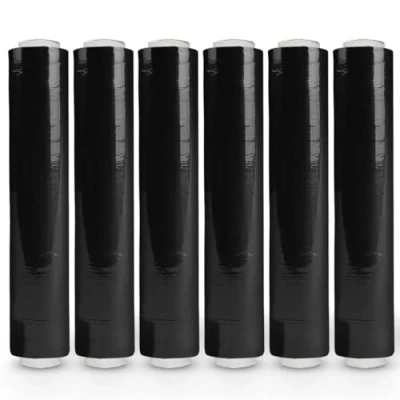 Image of G4GOODS® 6 Rolls Black Cling Film 500mm x 300m 17mu (1.80 kg) Standard Core Tear Resistant Shrink Wrap &amp; Stretch Water Moisture Proof Industrial Multi Use Pallet Furniture
