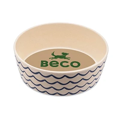 Image of Beco Dog Bowl Food and Water Bowl, Bamboo, Ocean Waves, (Large, 18.5cm Diameter)