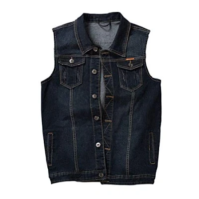 Image of HORZEE Mens Denim Sleeveless Jacket Fashion Gilet Waistcoat Top Vest, Dark Blue, 4XL