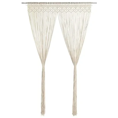 Image of vidaXL Macrame Curtain in Cream Color, Premium Cotton Material, Ideal Room Divider/Background Display Window, Easily Adjustable Size, 140 x 240 cm