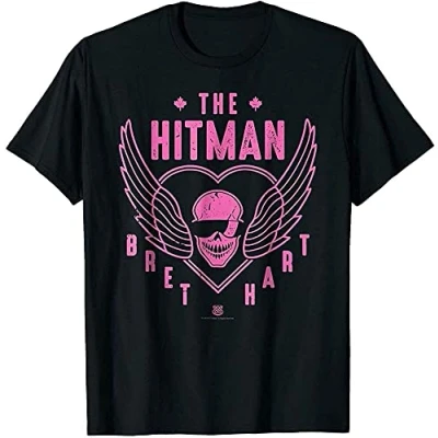 Image of EssiSh The Hitman Bret Hart Skull Black T Shirt Printed Tee Graphic Top for Men XL
