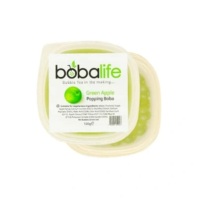 Image of Bobalife Green Apple Flavoured Popping Boba 2 Servings (100g), Fruit Juice Filled Pearls for Bubble Tea, Iced Drinks, Desserts, Cocktails &amp; Slush Low Fat, Gluten Free Vegan
