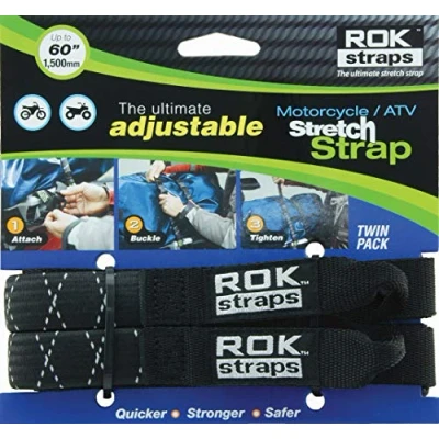 Image of ROK Straps ROK050 Motorcycle Adjustable Luggage Strap 25mm 18&quot; 60&quot; (Twin Pack) Black Reflective