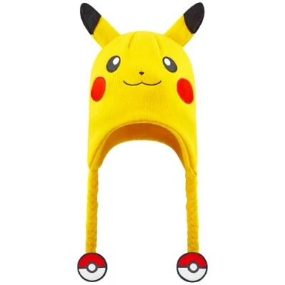Image of Pokemon Beanie Hat for Kids Warm Cosy Knitted Winter Hats One Size Anime Gifts (Yellow Pikachu Pokeball)