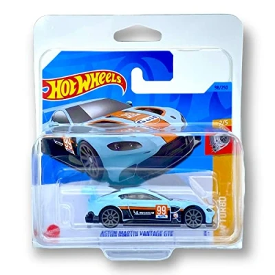 Image of Hot Wheels Aston Martin Vantage GTE (GULF Blue, Black &amp; Orange) 2/5 HW Turbo 2023 98/250 (Short Card) COMES IN A KLAS CAR KEEPER PROTECTIVE COLLECTORS CASE HKJ37