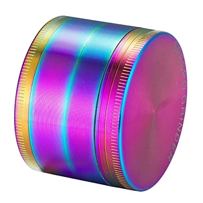 Image of Spespo Rainbow Herb Grinder, 4 Pieces 2&quot; Zinc Alloy Metal Grinder,Colourful Spice Crusher with Pollen Catcher