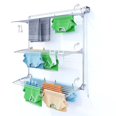 Image of foxydry Tower Wall Mounted Clothes Airer, Vertical Dryer, Retractable Drying Rack for Indoor and Outdoor Use, 152 x 52 137 cm (152 cm, Right Grey)