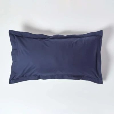 Image of HOMESCAPES Navy Blue Pure Egyptian Cotton King Size Oxford Pillowcase 200 TC 400 Thread Count Percale Equivalent Pillow Case