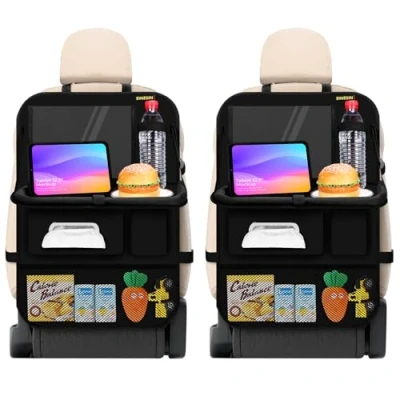 Image of Car Backseat Organizer with table Tray, 7 Storage Pockets Tablet Holder, Back seat for Kids Road Trip Essentials Travel (2)