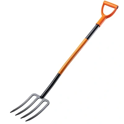 Image of KADAX Steel Spade Fork, D Handle Digging Fork for and Loosening, Ergonomic Garden Hay Manure (4 Prong, Black/Orange)