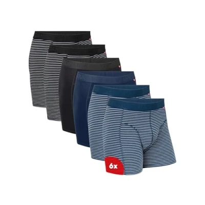 Image of DANISH ENDURANCE 6 Pack Men&#039;s Organic Cotton Stretch Boxer Shorts,Tag Free Underwear, Classic Fit MC (2xBlack Stripe, 1xBlack, 1xNavy, 2xNavy Stripe) M