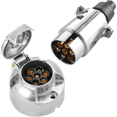 Image of SPARKMOTO 7 Pin Trailer Metal Plug Socket, 12V socket Aluminium Waterproof Male Female 7pin Electrics Towing (Rubber Cap)
