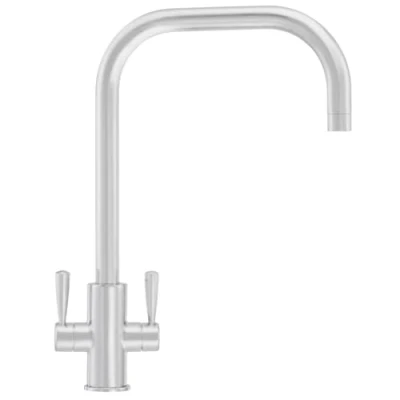Image of Franke Ascona Swivel U Spout Mono Mixer Twin Lever Silk Steel Kitchen Tap
