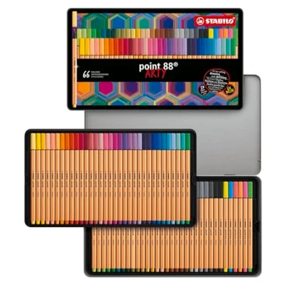 Image of Fineliner STABILO point 88 ARTY Tin of 66 Assorted Colours
