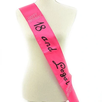 Image of SHATCHI 18 and Legal Pink Black Birthday Diamante Sash Fancy Dress Accessory Party Gift Banner Decoration