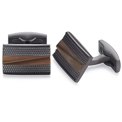 Image of HONEY BEAR Mens Rectangle Business Wedding Black Cufflinks for Shirt Accessories Brown