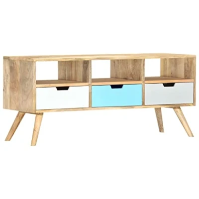 Image of vidaXL TV Cabinet/HiFi Sideboard Multicolored, Retro Design, Solid Wood Mango Construction, Ample Storage, Easy Assembly, Handcrafted Finishing