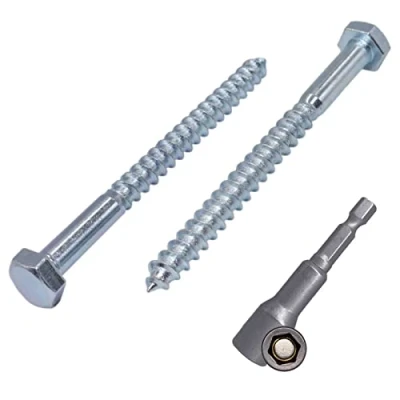 Image of (Pack of 20 pcs) DIN 571 Zinc Plated Steel Hexagon Wood Screws M8 x 80 mm, Coach Screws, Hex Screw, Lag Bolts, Head (20, mm)