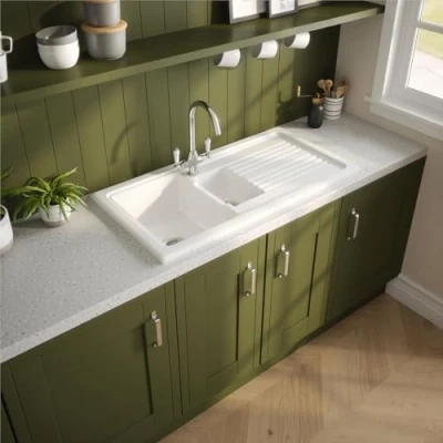 Image of Reginox RL 301CW II White 1.5 Bowl Inset Reversible Ceramic Kitchen Sink