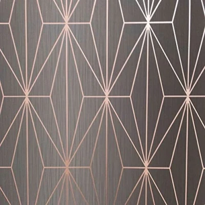 Image of Muriva Kayla Metallic Geometric Diamond Triangles Vinyl Wallpaper Shiny Embossed Heavyweight 10m Roll Charcoal &amp; Rose Gold 703015