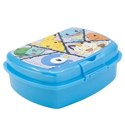 Image of Stor Pokemon Kids Childrens Sandwich Box, Lunch Snack Rectangular School Travel Food Box Bento Container, BPA Free (Blue)
