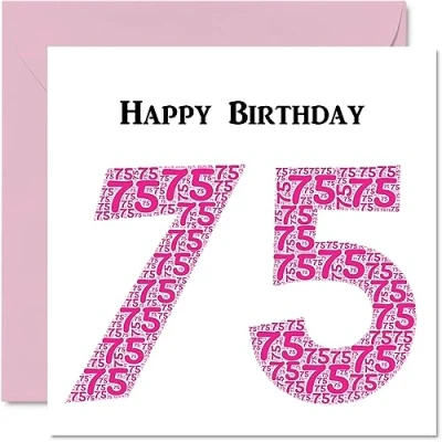 Image of Fun 75th Birthday Cards for Woman Shapecloud Happy Card Dad Mum Great Grandad Grandpa Nanny Grandma Gran Uncle Auntie, 145mm x Greeting Cards,
