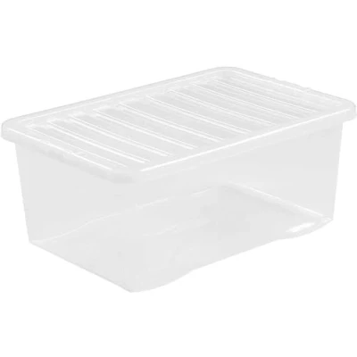 Image of Wham Clear Heavy Duty Plastic Storage Box Boxes With Lids Home Office Stackable Nestable, Set of 3 Large Lids, 45L Storage,‎ ‎59 x 41.2 39.9