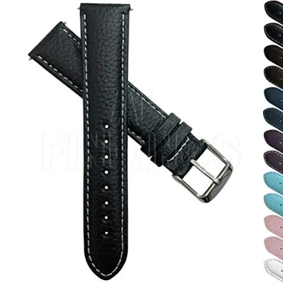 Image of 16mm Genuine Buffalo Grain Leather Watch Strap Band Mens Ladies Padded SS Buckle Black/White