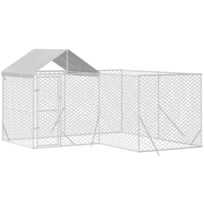 Image of &quot;vidaXL Outdoor Dog Kennel Silver Galvanised Steel with Roof, Secure Lockable Door, Weather Resistant Polyethylene Cover Spacious for Play, Exercise, or Rest 4x4x2.5m&quot;