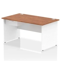 Image of Impulse 1400x800 Desk Walnut/White Panel End 1x1 Drawer Fixed Ped