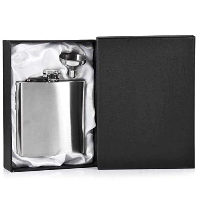 Image of Personalised Engraved Hip Flask 6oz Gift Box &amp; Funnel Plain Lid Silver Lining