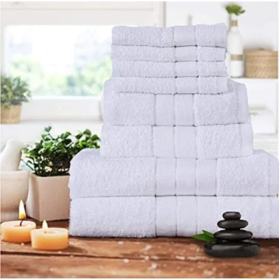 Image of AMBERLINNEN LTD Luxury 100% Combed Cotton 8PC Towel Bale Set Bath Hand Face Bathroom Towels (White)