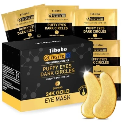 Image of 24K Gold Under Eye Patches, 50 Pairs Gel Pads Skincare, Collagen Hyaluronic Acid Pads, Against Dark Circles, Self Care Mask For Bags, Puffy Eyes, Wrinkle Removal, Dermatologically Tested