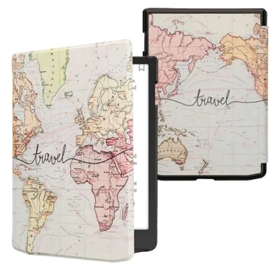 Image of kwmobile Case Compatible with Pocketbook InkPad 4 / Color 3 2 Vivlio eReader Cover Travel Black/Multicolor