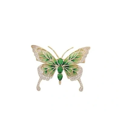 Image of LISADORE Retro Rhinestone Butterfly Brooch Emerald Insect Crystal Elegant Lapel Pin Dress Accessories Wedding Birthday Jewelry Gift