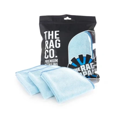 Image of The Rag Company Premium FTW 70/30 Blend Microfiber Cleaning Towels for Glass, Windows, Mirrors, Polished Surfaces Streak Free Scratchless, 16&quot; x16&#039; Light Blue (3 Pack)