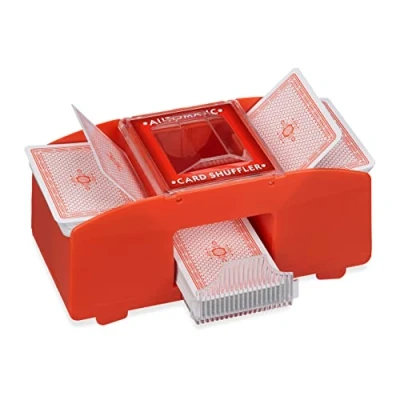 Image of Card Shuffler Electric, 2 Decks, Automatic Shuffler, Playing Cards up to 91 mm, Plastic, Red Relaxdays