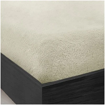 Image of GC GAVENO CAVAILIA Teddy Fleece Plain King Size Fitted Sheets, Thermal Warm Sherpa Plush Soft Fluffy Cuddly Sheets Size, Cream