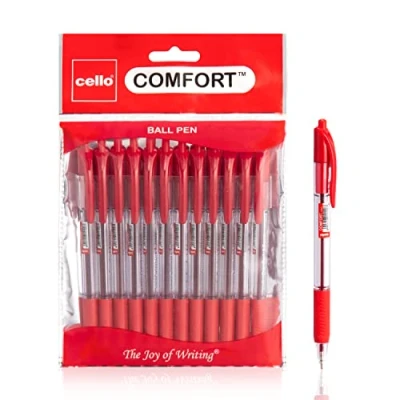 Image of Cello Ballpoint Red Pens, Pack of 24 (1.0mm) Medium Point Retractable, Coloured pens Ball Black Ink biro Pens; Ideal for Office supplies, School Stationary supplies (Red)
