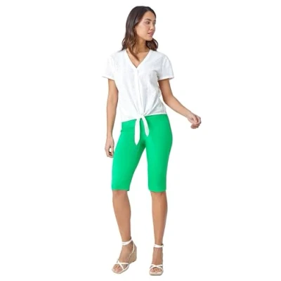 Image of Roman Originals Knee Length Shorts for Women UK Ladies Cropped Capri Stretch Bengaline Pants Crop Trousers Summer Legging Lounge Essentials Elasticated Casual Clothes Pale Green Size 20