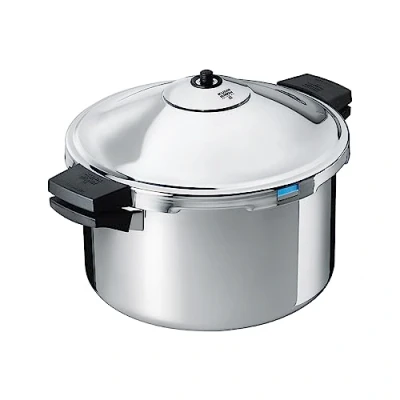 Image of Kuhn Rikon Pressure Cooker Duromatic Hotel 8L/28cm Food Steamer with Side Grips. Multi Hotpot, Auto Lock Lid. Stainless Steel Pot. Instant Cook Pot 10 Year Cookware Guarantee