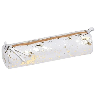 Image of Clairefontaine Ref 400059C Cosmicuir&#039; Suede Leather Round Pencil Case 5.5 x 22cm, Made From Genuine Lambskin Leather, Metal Zip With Puller Gold