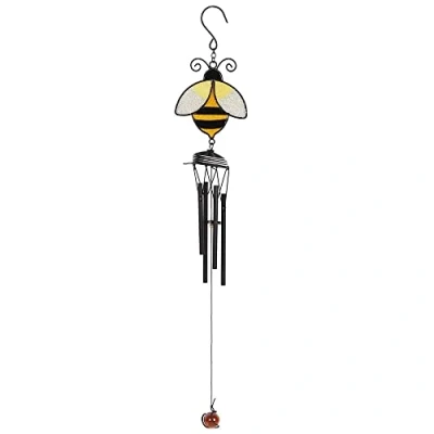 Image of Vibrant Black &amp; Yellow Metal Simple Bee Windchime 42cm x 7cm (1 Pc.) Delightful Exterior Ambiance Unique Enchanting Gift Idea Ideal for Home Decor