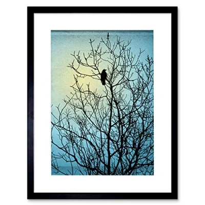 Image of Wee Blue Coo Raven Tree Silhouette Artwork Framed Wall Art Print 12X16 Inch