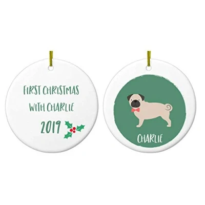 Image of NOT JUST A PRINT Personalised Dog Christmas Decoration Bauble Owner Gift Memorial Ornament (Pug)