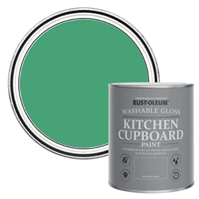 Image of Rust Oleum Green Kitchen Cupboard Paint in Gloss Finish Emerald 750ml