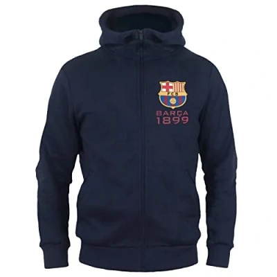 Image of FC Barcelona Official Football Gift Boys Fleece Zip Hoody Navy 6 7 Years